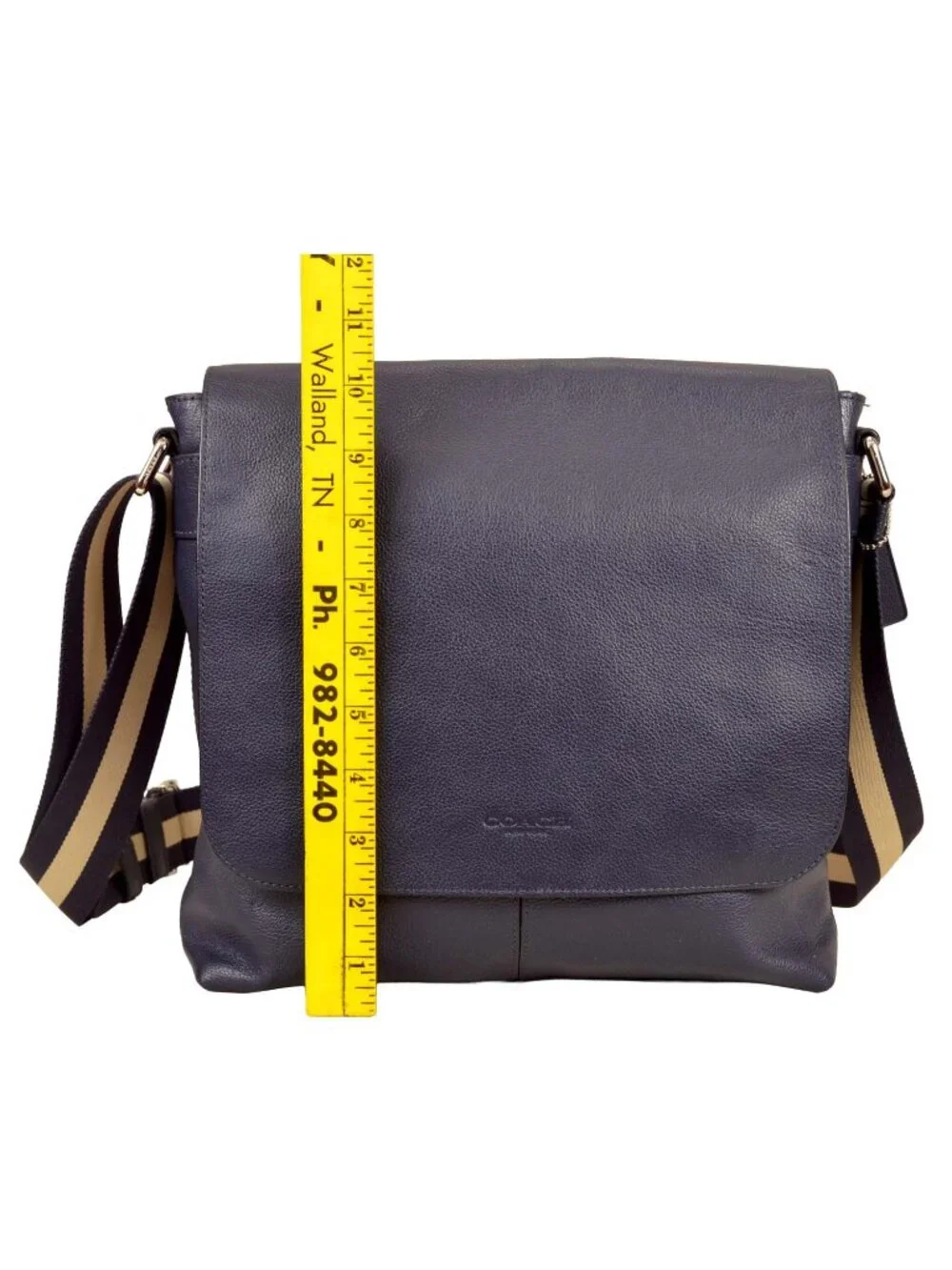 Coach F72362 Charles Dark Blue Pebbled Leather Messenger Crossbody Purse